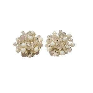 Vintage LOIS ANN Costume Clip On Pearl Rhinestone Earrings SIGNED,  1" in Size